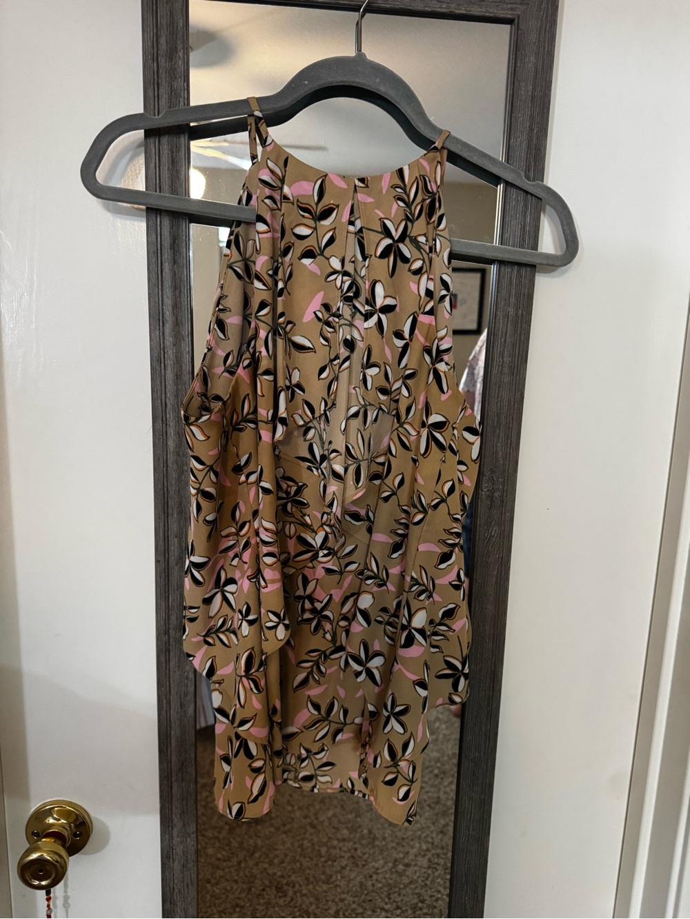 Banana Republic Tan Floral Halter Tank with Pink & Black Accents